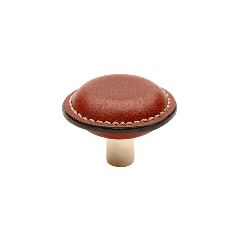 Waterworks Fallbrook 1 1/8" Chestnut Leather Knob in Nickel