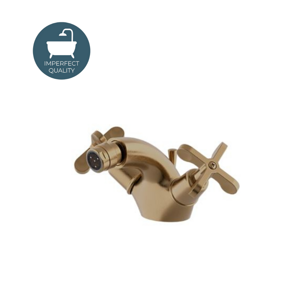 Waterworks Henry One Hole Bidet Fitting with Cross Handles in Vintage Brass