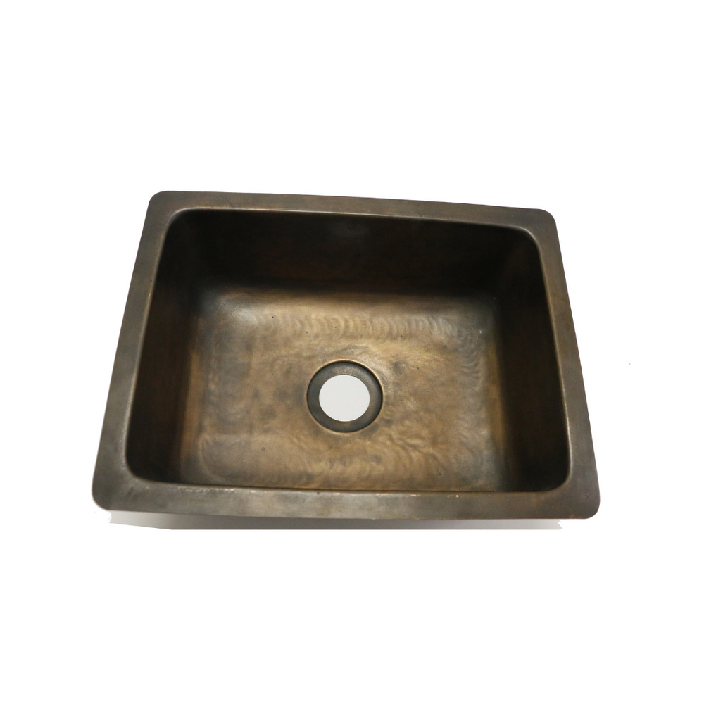 Waterworks Normandy 14 15/16" x 11 7/16" x 5 11/16" Hammered Copper Bar Sink with Center Drain in Antique Copper