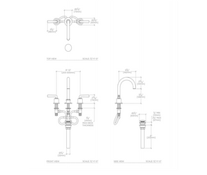 Waterworks Henry Gooseneck Three Hole Deck Mounted Lavatory Faucet with Coin Edge Cylinders and Lever Handles in Dark Nickel