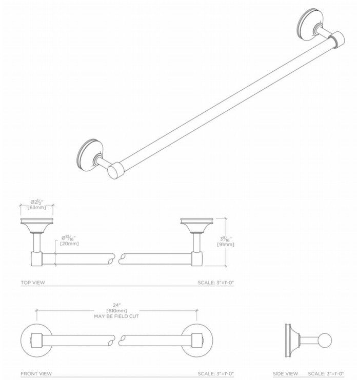 Waterworks Transit 24" Towel Bar in Brass