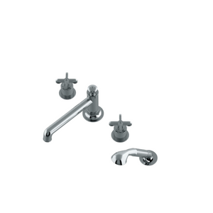 Waterworks Henry Low Profile Concealed Tub Filler with Handshower and Metal Cross Handles in Burnished Nickel