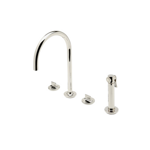 Waterworks Formwork Three Hole Gooseneck Kitchen Faucet with Metal Knob Handles and Spray in Nickel