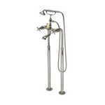 Waterworks Highgate ASH NYC Edition Floor Mounted Exposed Tub Filler with Handshower, Cross Handles and Porcelain Diverter Handle in Nickel/Citron Yellow
