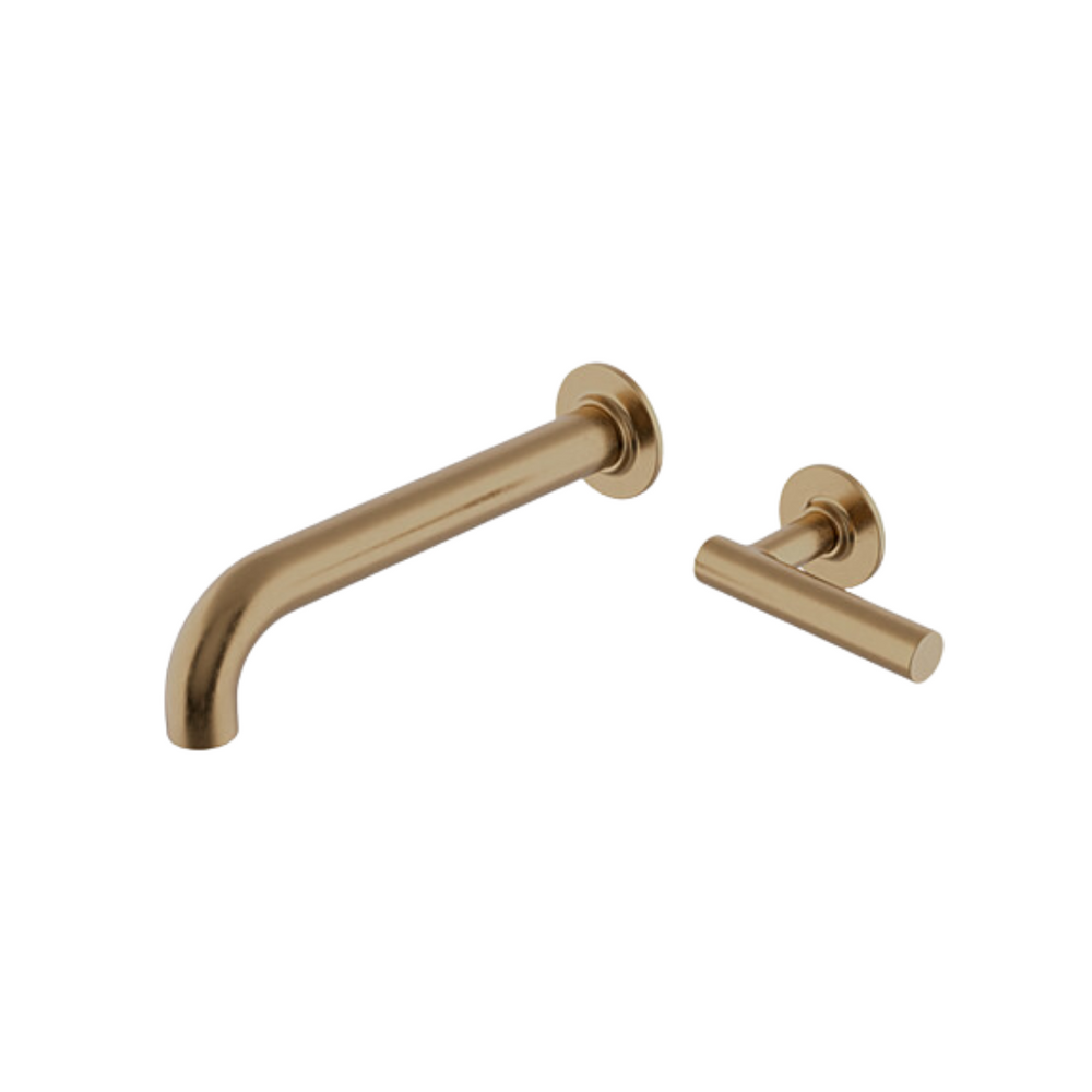 Waterworks Bond Solo Series Wall Mounted Lavatory Faucet with Single Straight Lever Handle in Vintage Brass