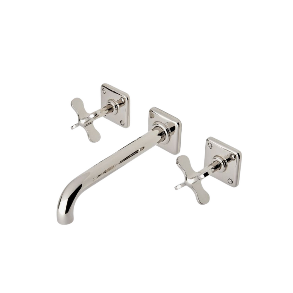 Waterworks Waterworks Ludlow Wall Mounted Lavatory Faucet with Cross Handles in Burnished Brass