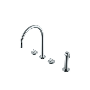 Waterworks Waterworks Formwork Three Hole Gooseneck Kitchen Faucet with Metal Knob Handles and Spray in Chrome