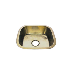 Waterworks Normandy 18 1/2" x 17 5/16" x 6 11/16" Hammered Copper Square Kitchen Sink with Center Drain in Brass