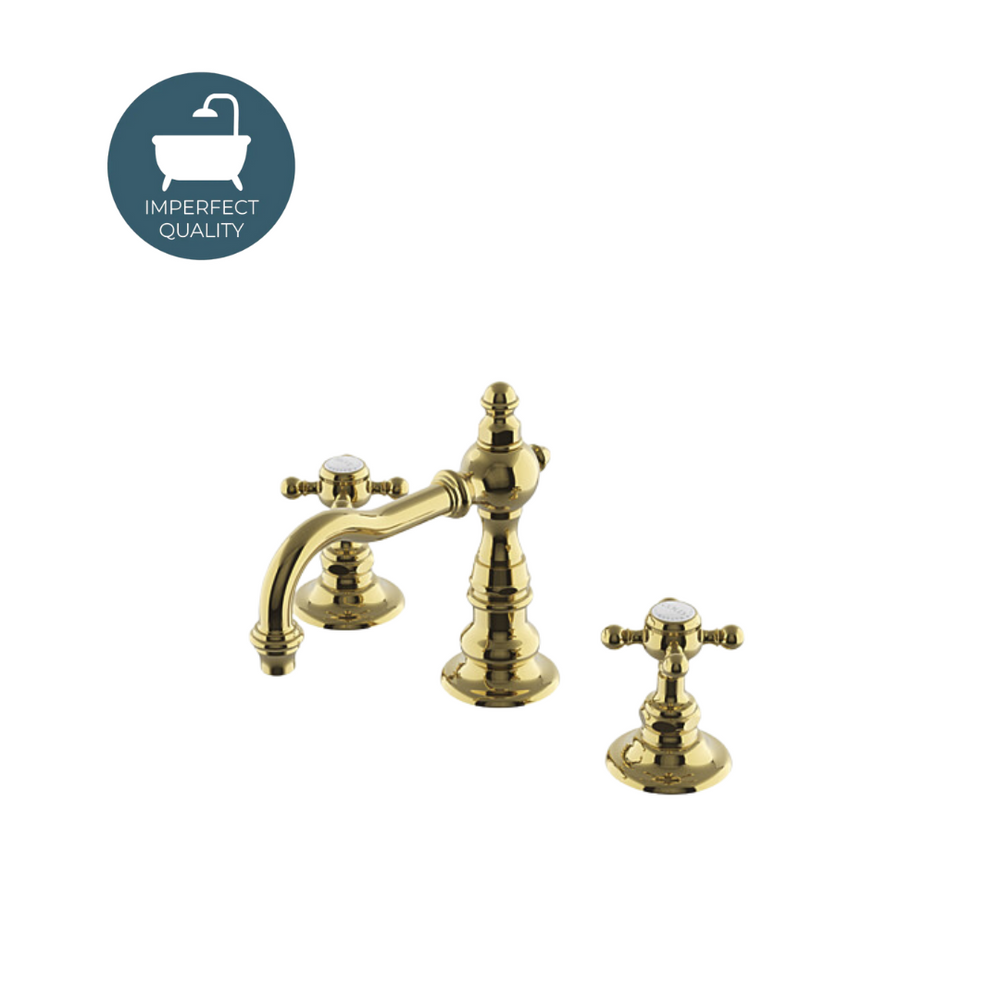 Waterworks Julia High Profile Three Hole Deck Mounted Lavatory Faucet with Metal Cross Handles in Brass