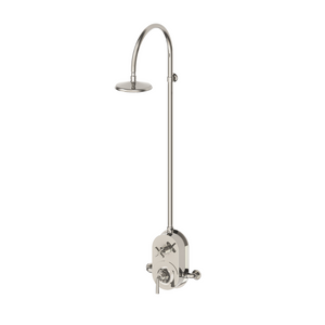 Waterworks Henry Exposed Thermostatic Shower System with Metal Lever and Cross Handle in Dark Brass