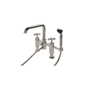 Waterworks Ludlow Deck Mounted Exposed Tub Filler with Handshower and Cross Handles in Burnished Nickel