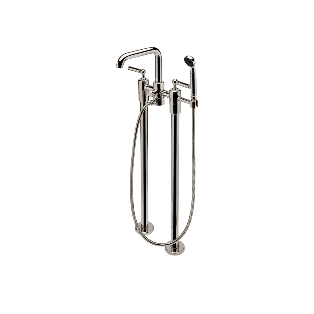 Waterworks Ludlow Freestanding Exposed Tub Filler with 1.75gpm Handshower and Metal Lever Handles in Chrome