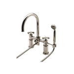 Waterworks Henry Exposed Deck Mounted Tub Filler with Handshower and Metal Cross Handles in Nickel