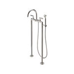 WaterworksBond Solo Series Floor Mounted Exposed Tub Filler with Handshower and Straight Lever Handles in Nickel