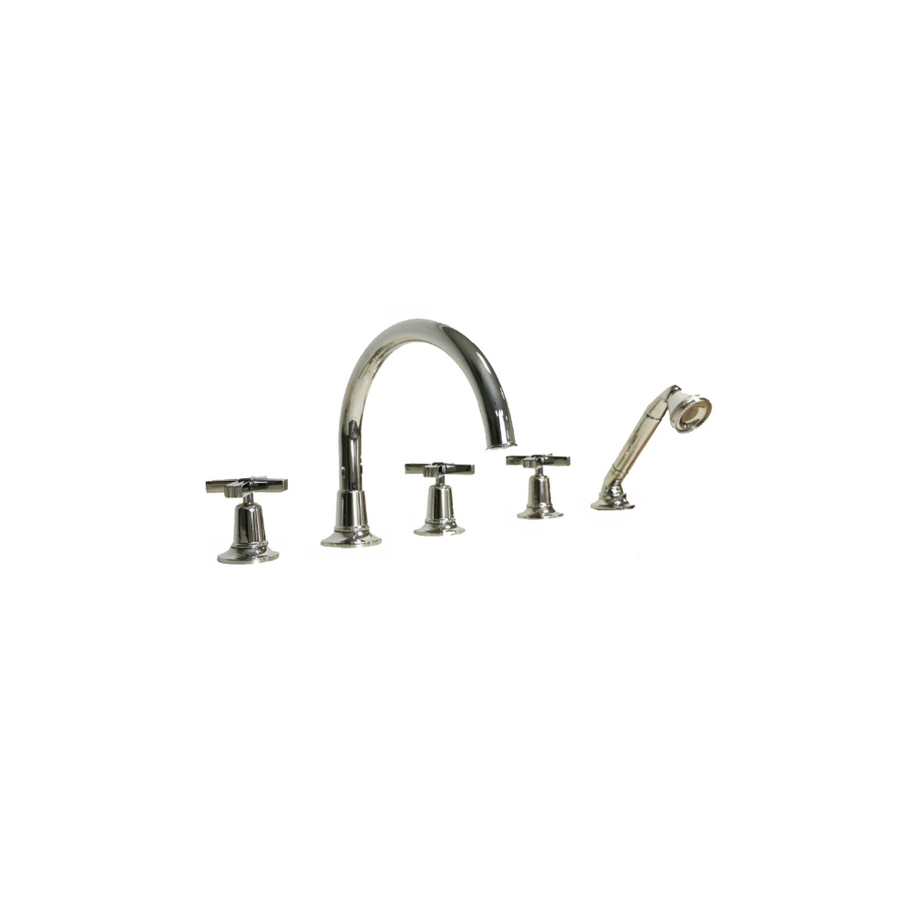 Waterworks Boulevard Gooseneck Tub Filler with Handshower and Diverter in Nickel