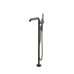 Waterworks .25 Floor Mounted Exposed Tub Filler With Handshower and Joystick Handle in Dark Nickel