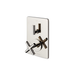 Waterworks Flyte Thermostatic Control Valve Trim with Cross Handle and Integrated Three Way Diverter with Cross Handle in Nickel