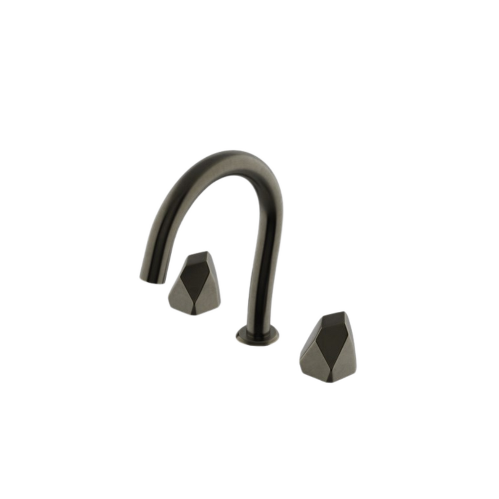 Waterworks Isla Gooseneck Faucet with Metal Geode Handles in Vintage Brass