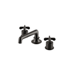 Waterworks Henry Low Profile Three Hole Deck Mounted Lavatory Faucet with Coin Edge Cylinders and Cross Handles in Dark Nickel