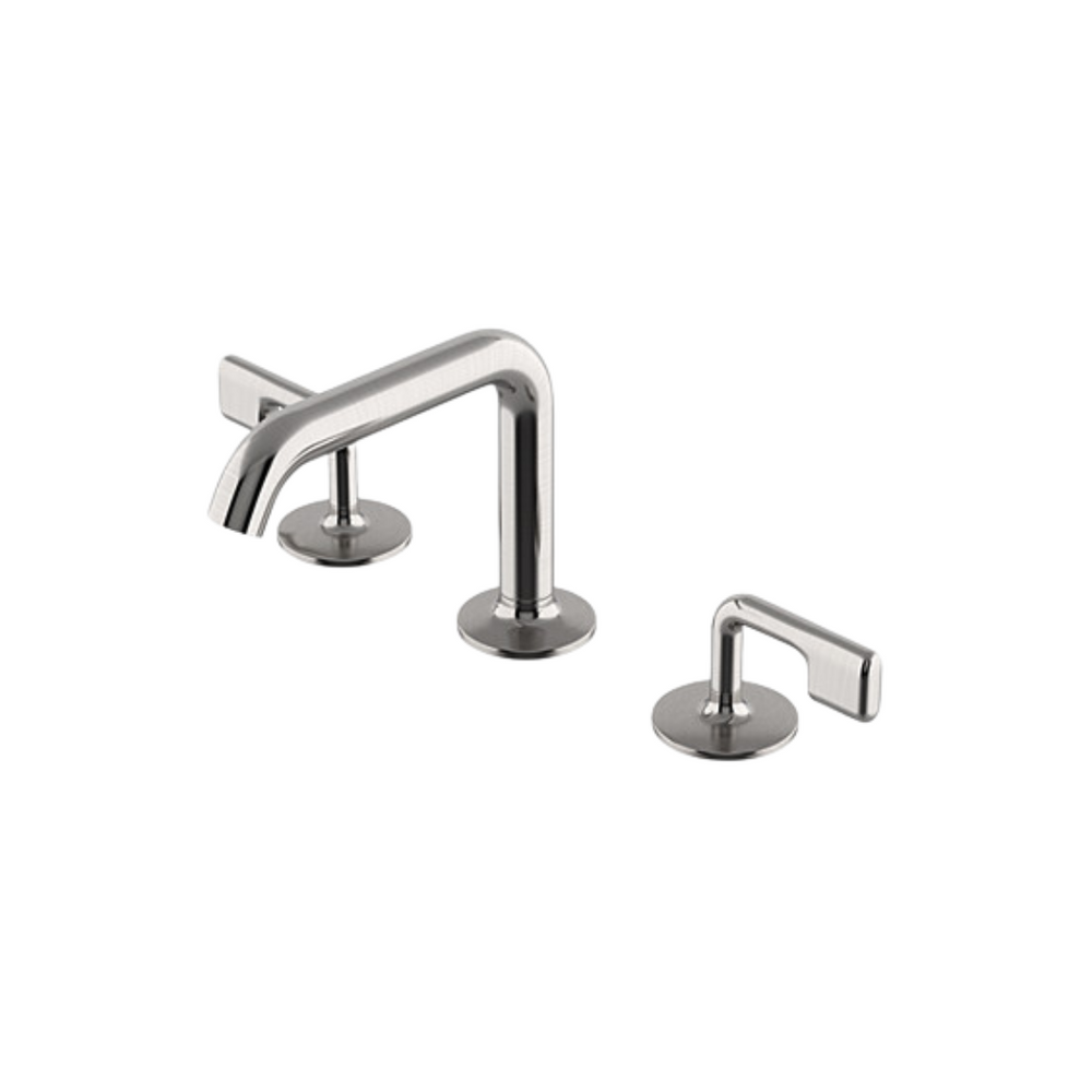 Waterworks .25 High Profile Three Hole Deck Mounted Lavatory Faucet with Metal Lever Handles in Burnished Nickel