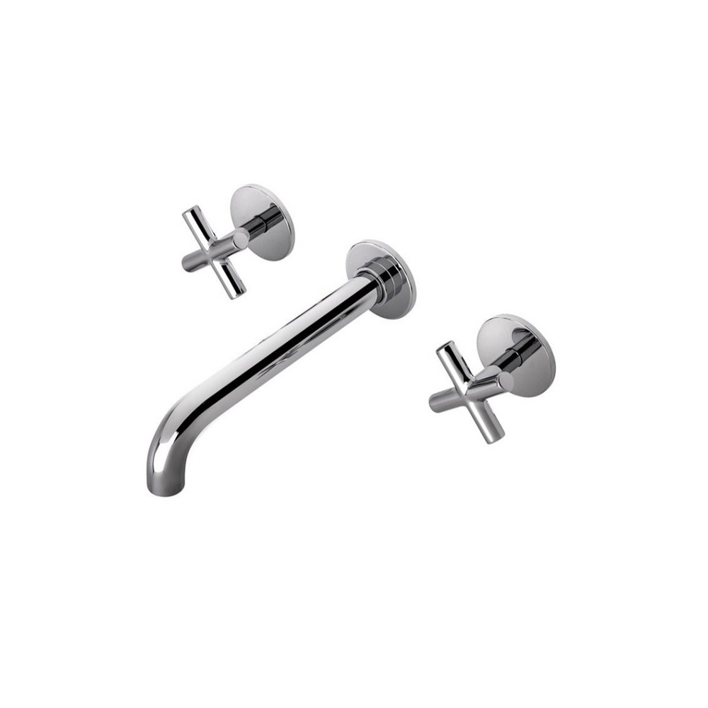 Waterworks Flyte Wall Mounted Lavatory Faucet with Cross Handles and Valve in Nickel