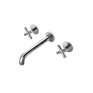 Waterworks Flyte Wall Mounted Lavatory Faucet with Cross Handles and Valve in Nickel