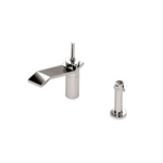 Waterworks Formwork One Hole High Profile Kitchen Faucet, Metal Joystick Handle and Spray in Brass