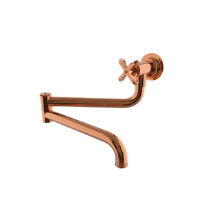 Waterworks Henry Wall Mounted Articulated Pot Filler, Metal Cross Handle in Copper