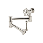 Waterworks Regulator Wall Mounted Articulated Pot Filler with Metal Wheel and Lever Handle in Chrome