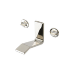 Waterworks Formwork Low Profile Three Hole Wall Mounted Lavatory Faucet with Metal Knob Handles in Nickel