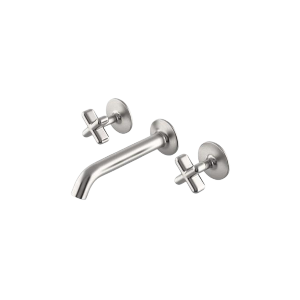 Waterworks .25 Wall Mounted Lavatory Faucet with Metal Cross Handles in Matte Nickel