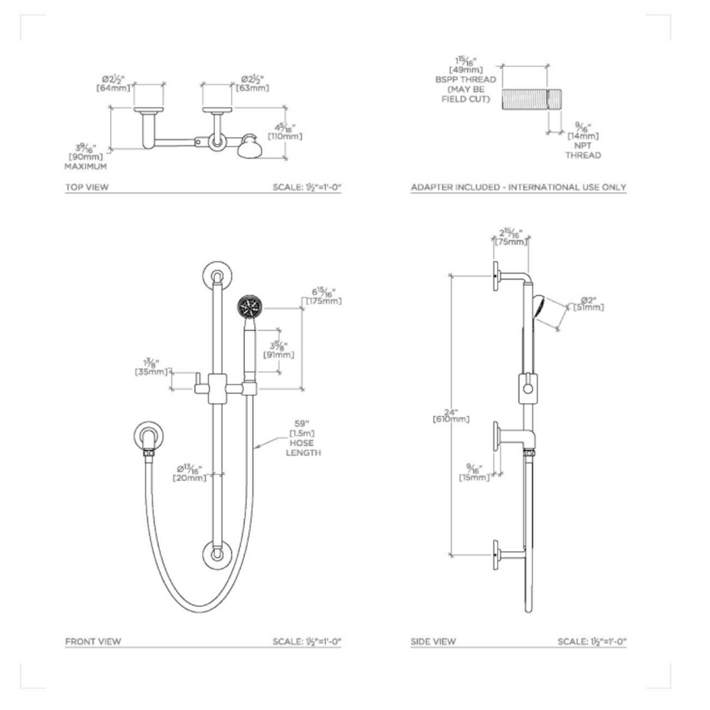 Waterworks Ludlow Volta Handshower on Bar in Burnished Brass