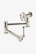 Waterworks Regulator Wall Mounted Articulated Pot Filler with Metal Wheel and Lever Handle in Chrome