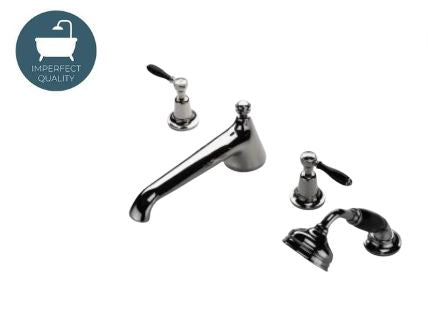 Waterworks Easton Classic Low Profile Concealed Tub Filler with Handshower and Black Porcelain Lever Handles in Nickel