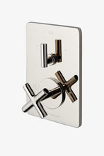 Waterworks Flyte Thermostatic Control Valve Trim with Cross Handle and Integrated Three Way Diverter with Cross Handle in Nickel