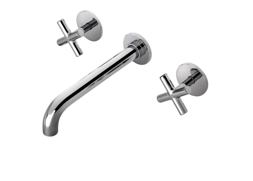 Waterworks Flyte Wall Mounted Lavatory Faucet with Cross Handles and Valve in Nickel