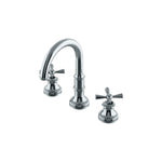 Waterworks Foro Gooseneck Three Hole Deck Mounted Lavatory Faucet with Metal Cross Handles in Nickel