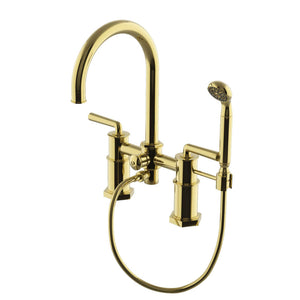 Waterworks Henry Exposed Deck Mounted Tub Filler with 2.5gpm Handshower and Metal Lever Handles in Brass