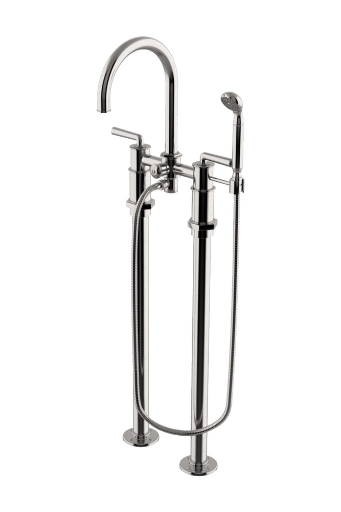 Waterworks Waterworks Henry Floor Mounted Exposed Tub Filler with Handshower and Lever Handles in Burnished Brass