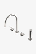 Waterworks Formwork Three Hole Gooseneck Kitchen Faucet with Metal Lever Handles and Spray in Matte Nickel