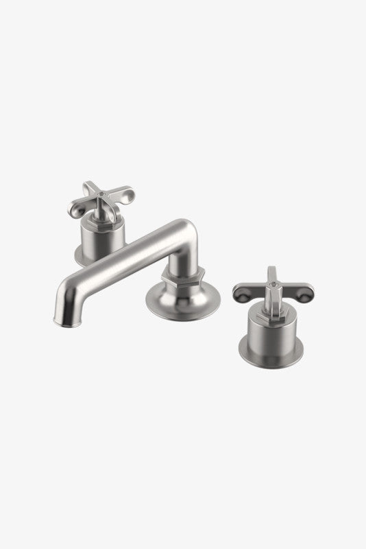 Waterworks Henry Low Profile Deck Mounted Lavatory Faucet Metal Cross Handles in Matte Nickel