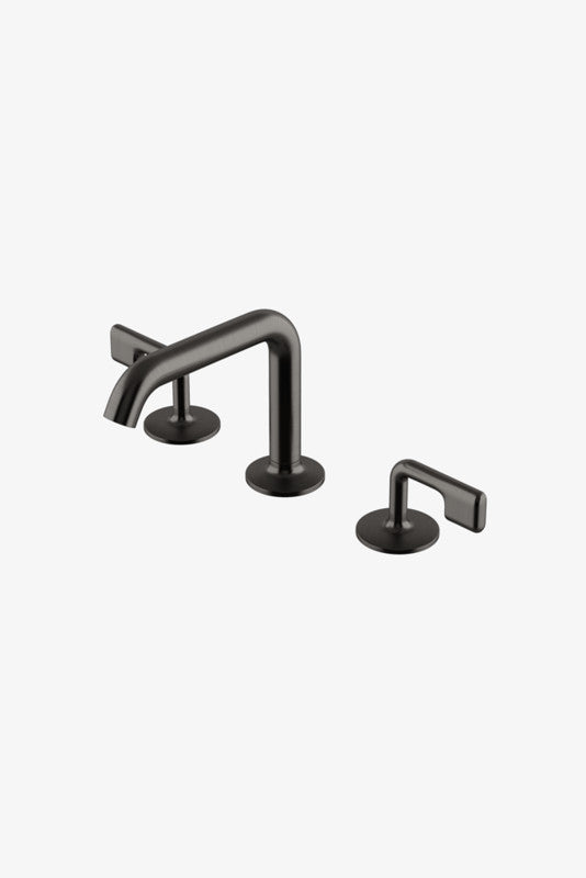 Waterworks .25 High Profile Three Hole Deck Mounted Lavatory Faucet with Metal Lever Handles in Dark Nickel