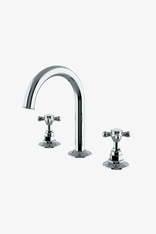 Waterworks Highgate Gooseneck Deck Mounted Lavatory Faucet with Cross Handles in Chrome