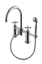 Waterworks Dash Deck Mounted Exposed Tub Filler with 1.75gpm Metal Handshower and Cross Handles in Nickel (Copy)