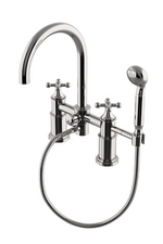 Waterworks Dash Deck Mounted Exposed Tub Filler with 1.75gpm Metal Handshower and Cross Handles in Nickel