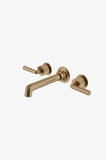 Waterworks Henry Wall Mounted Lavatory Faucet with Coin Edge Lever Handles in Vintage Brass