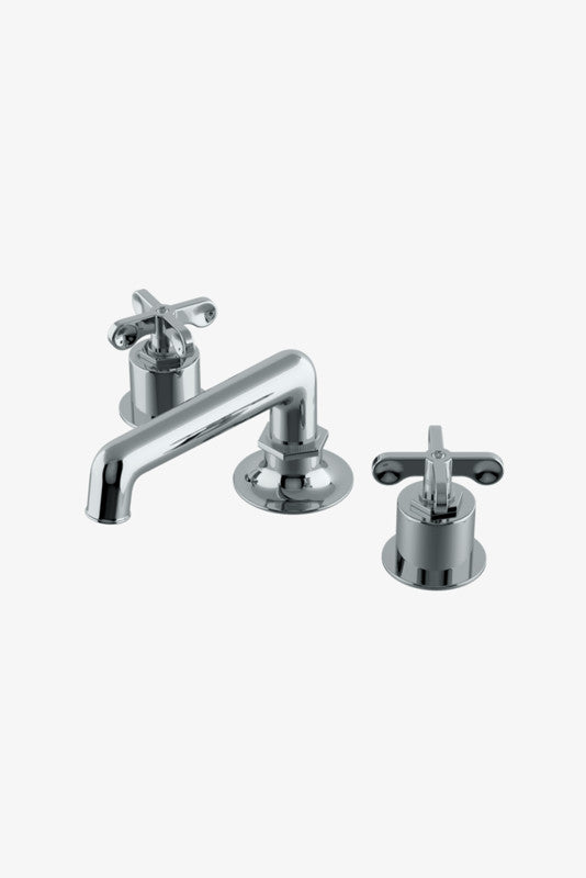 Waterworks Henry Low Profile Deck Mounted Lavatory Faucet Metal Cross Handles in Chrome