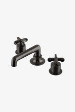 Waterworks Henry Low Profile Deck Mounted Lavatory Faucet Metal Cross Handles in Dark Nickel