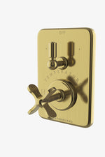 Waterworks Ludlow Integrated Thermostatic and Diverter Trim with Cross Handle in Burnished Brass