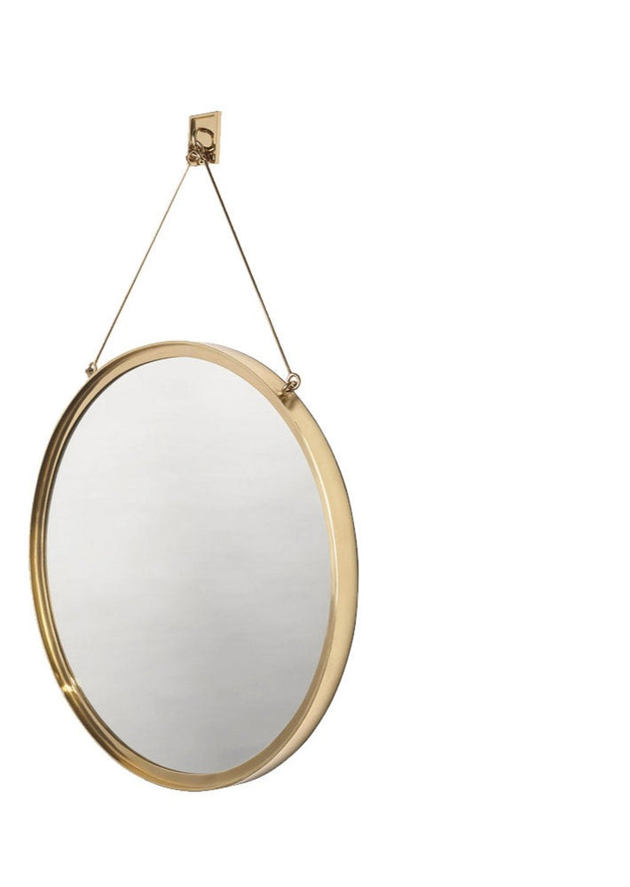 Waterworks Latchet Wall Mounted Round Mirror in Polished Brass